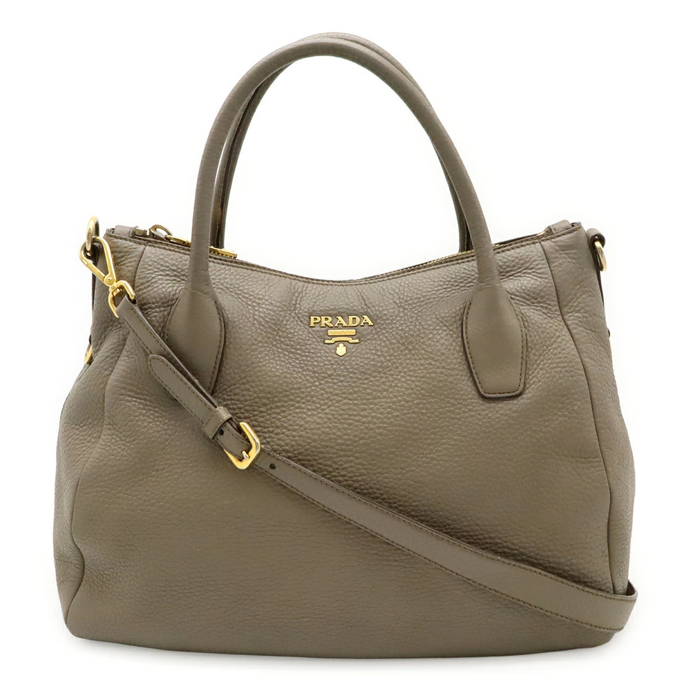 Prada Tote Tessuto Saffiano Bag Shoulder Hobo Vitello Daino Leather Greige Gray